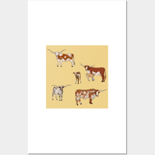Texas Longhorn Pattern Yellow Posters and Art